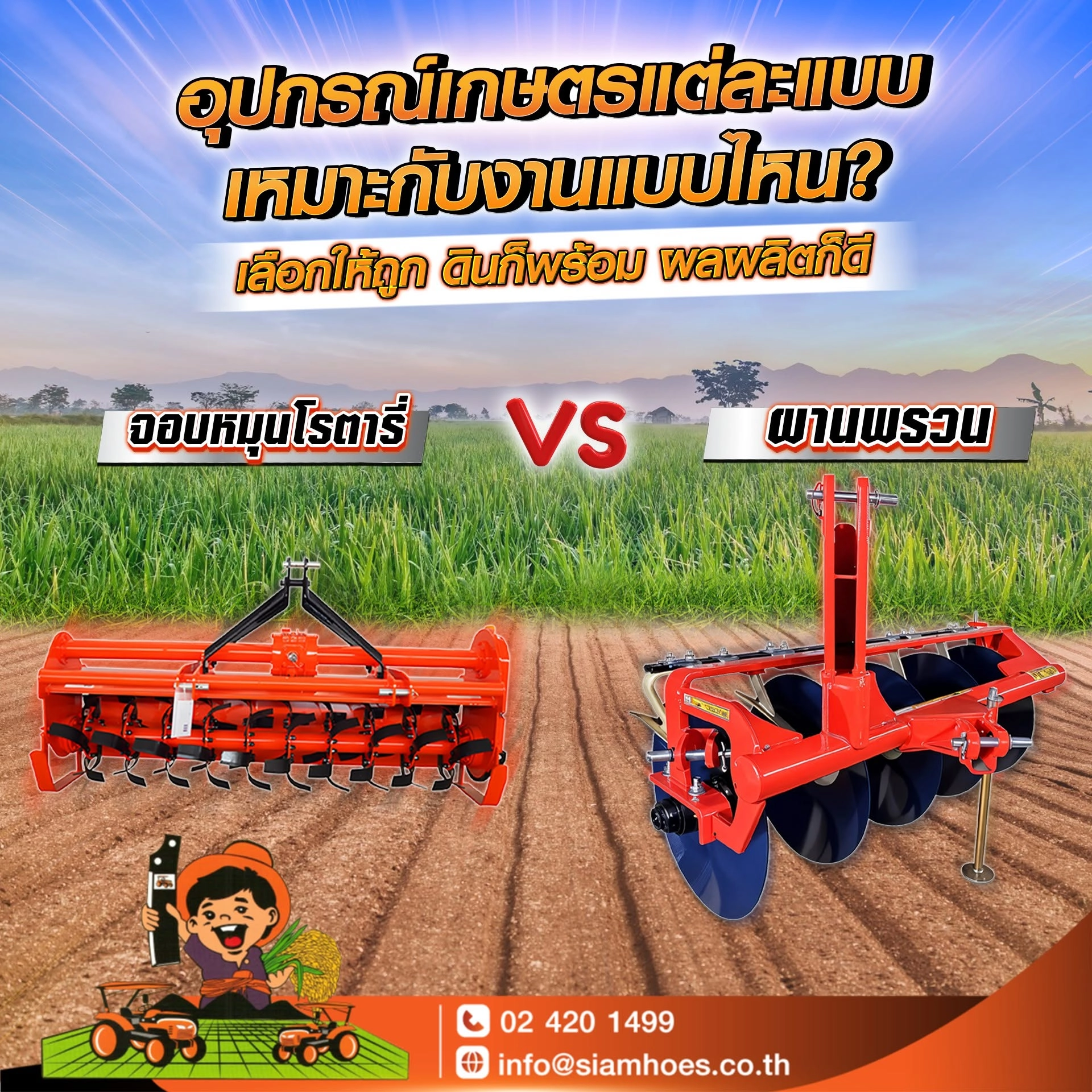 อุปกรณ์เกษตรแต่ละแบบเหมาะกับงานแบบไหน? เปรียบเทียบจอบหมุนโรตารี่กับผานพรวน เลือกให้เหมาะกับสภาพดินเพื่อเพิ่มประสิทธิภาพการเพาะปลูก